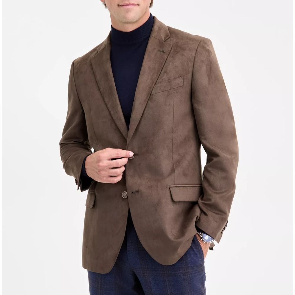 Nautica Mens Modern fit Faux-Suede Sport Coat Blazer 36R Brown